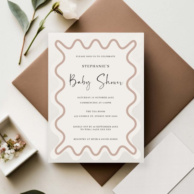 Invitación a Baby Shower de borde blanco beige (Subido por el creador)