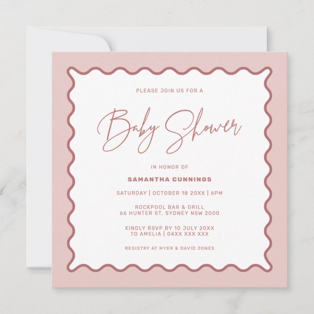 Invitación a Baby Shower de borde ondulado (Anverso)