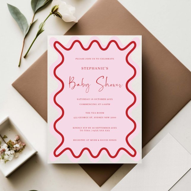 Invitación a Baby Shower de borde ondulado rosado  (Subido por el creador)