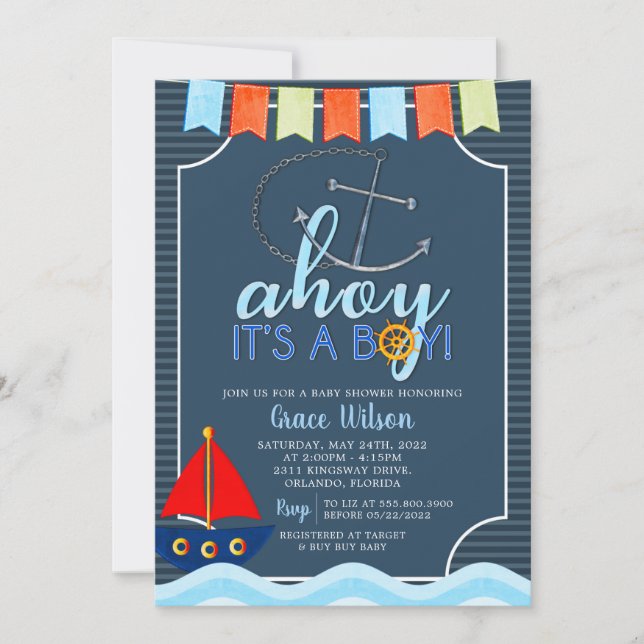 Invitación a Baby Shower de Bote Nautical Anchor B (Anverso)