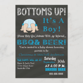 Invitación a Baby Shower de Bottoms Up BBBQ (Azul)
