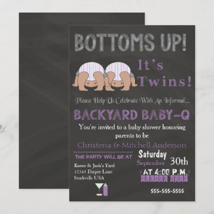 Invitación a Baby Shower de Bottoms Up Twins Baby-