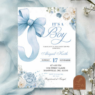 Invitación a Baby Shower de Bow Blue Coquette Boy