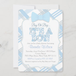Invitación a Baby Shower de Bow-Tie y Blue Plaid