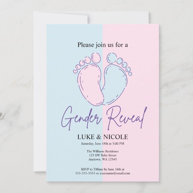 Invitación a Baby Shower de Bows Gender Reveal Fie (Anverso)