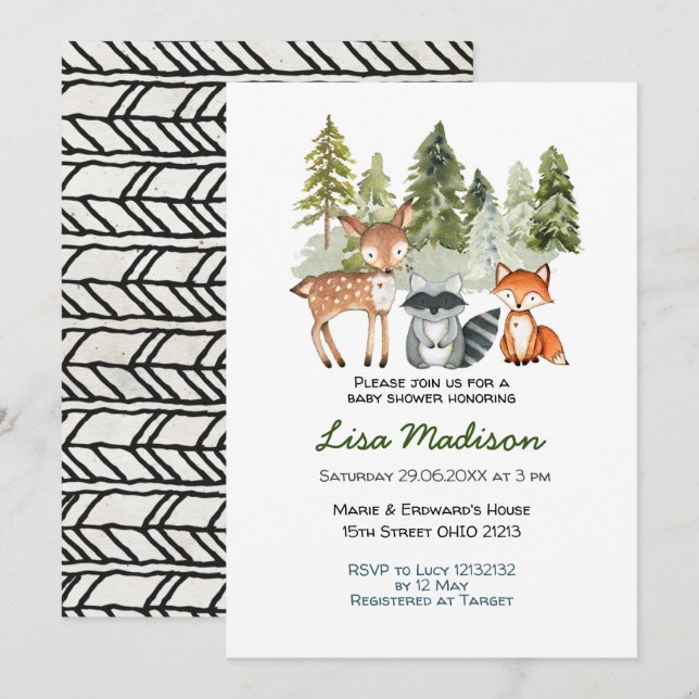 Invitación a Baby Shower de Boy Adventure Woodland (Anverso / Reverso)