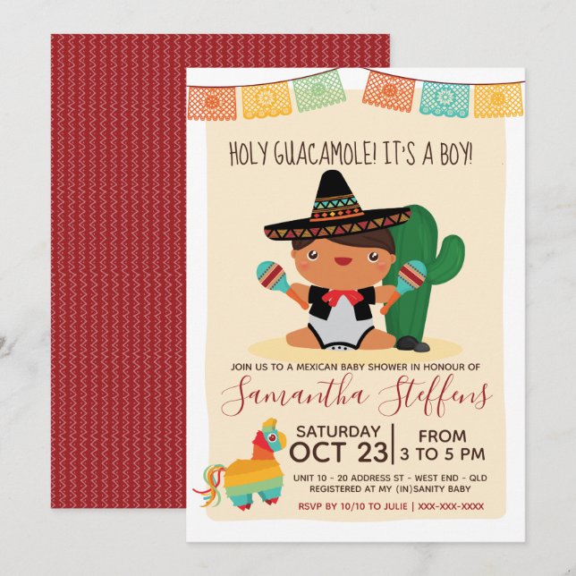 Invitación a Baby Shower de Boy Baby Mariachi (Anverso / Reverso)