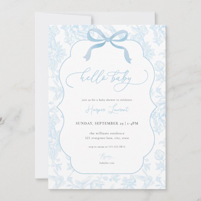 Invitación a Baby Shower de Boy Blue Toile De Jouy (Anverso)