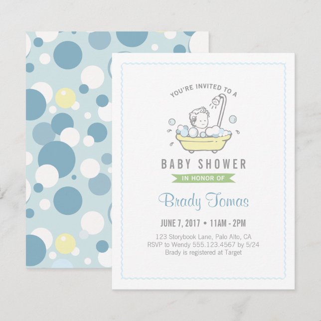 Invitación a Baby Shower de Boy Bubble Bath (Anverso / Reverso)