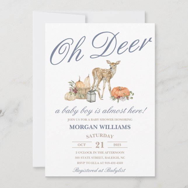 Invitación a Baby Shower de Boy Deer (Anverso)