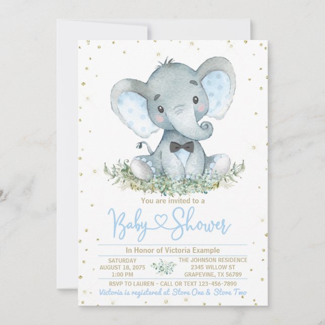 Invitación a Baby Shower de Boy Elephant Bow Tie (Anverso)