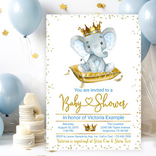 Invitación a Baby Shower de Boy Elephant Prince