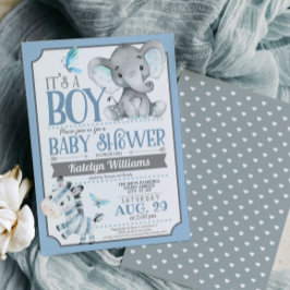 Invitación a Baby Shower de Boy Elephant y Zebra