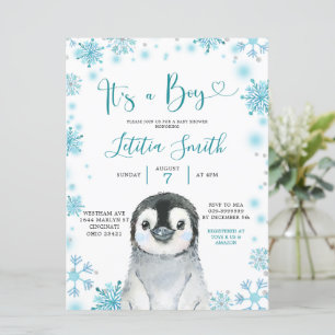 Invitación a Baby Shower de Boy Penguin Winter Sno