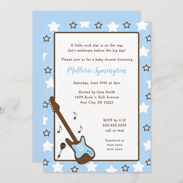Invitación a Baby Shower de Boy Rock Star (Anverso / Reverso)