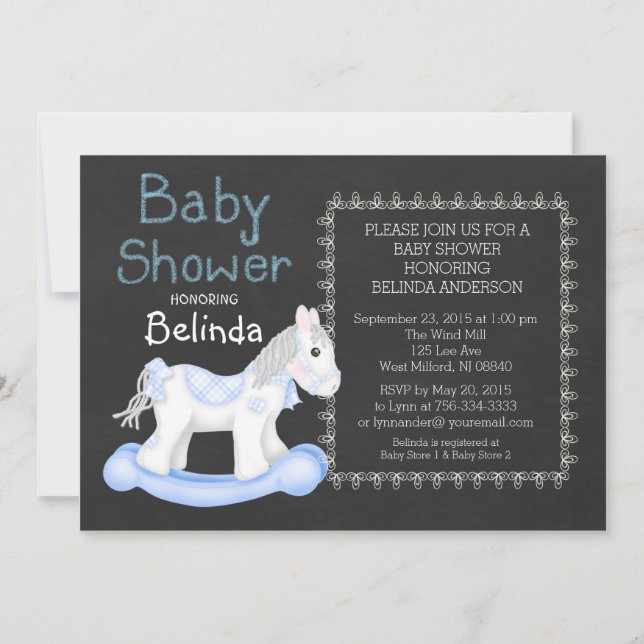 Invitación a Baby Shower de Boy Rocking Horse (Anverso)