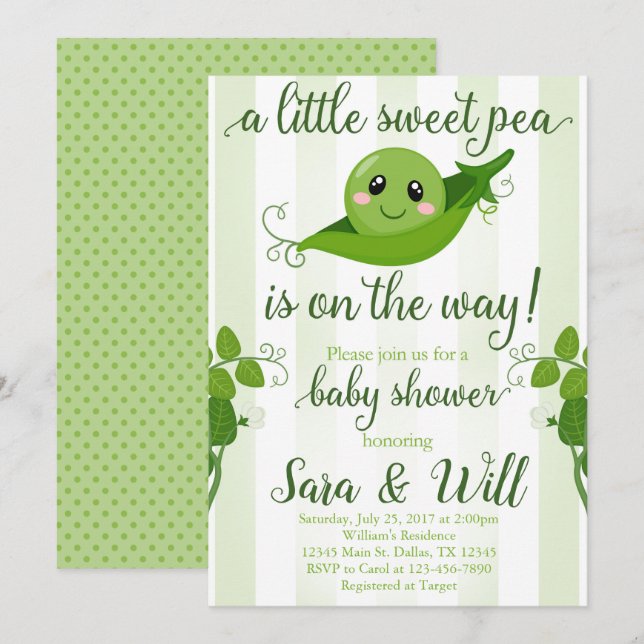 Invitación a Baby Shower de Boy Sweet Pea Pod (Anverso / Reverso)