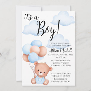 Invitación a Baby Shower de Boy Teddy Bear