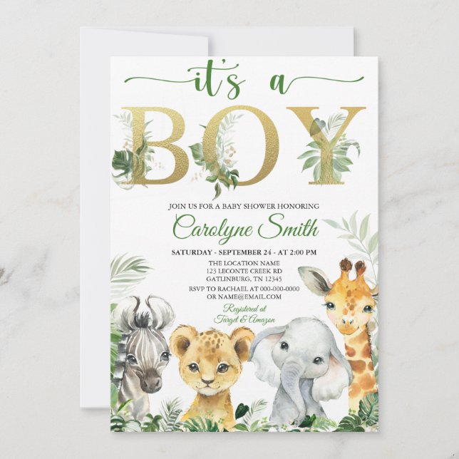Invitación a Baby Shower de Boy Tropical Jungle An (Anverso)