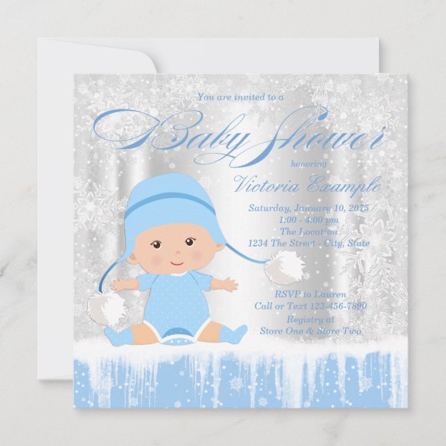Invitación a Baby Shower de Boys Winter Wonderland (Anverso)
