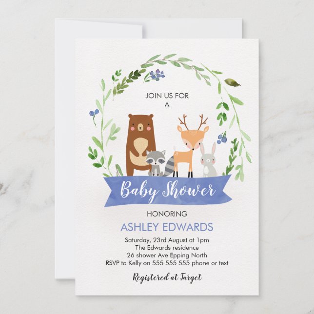 Invitación a Baby Shower de Boys Woodland Animals (Anverso)