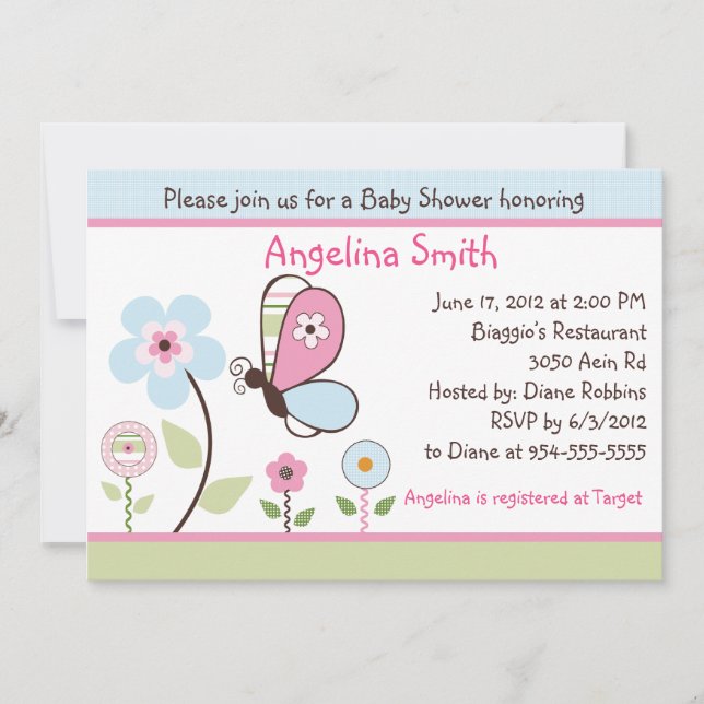 Invitación a Baby Shower de Bria Garden/Butterfly (Anverso)