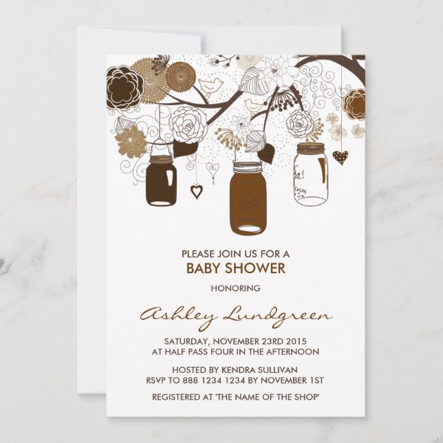 Invitación a Baby Shower de Brown Mason Jars Fall (Anverso)