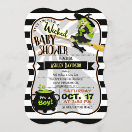 Invitación a Baby Shower de bruja sobre el tema de
