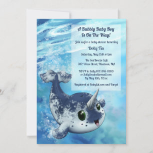 Invitación a Baby Shower de Bubbly Narwhal