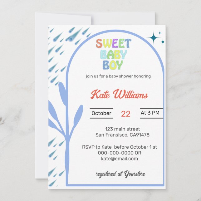 Invitación a Baby Shower de Budget Oh Boy (Anverso)