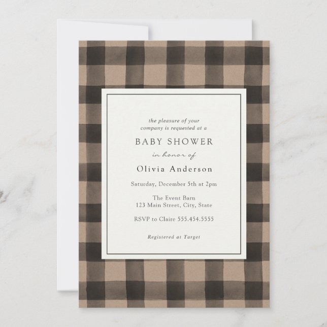 Invitación a Baby Shower de búfalo marrón (Anverso)