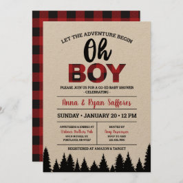 Invitación a Baby Shower de Buffalo Plaid - Oh Boy