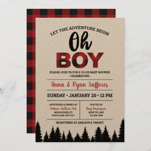 Invitación a Baby Shower de Buffalo Plaid - Oh Boy