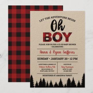 Invitación a Baby Shower de Buffalo Plaid - Oh Boy