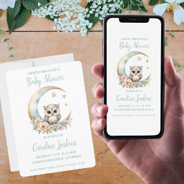 Invitación a Baby Shower de Búho acuarela Cute