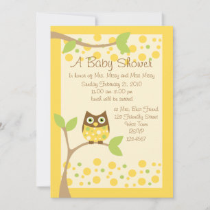Invitación a Baby Shower de búho amarillo