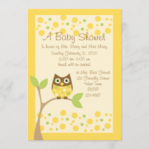 Invitación a Baby Shower de búho amarillo