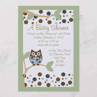 Invitación a Baby Shower de búho azul