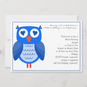 Invitación a Baby Shower de búho azul