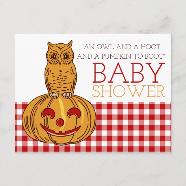 Invitación a Baby Shower de Búho de Calabaza y Gin (Anverso)