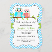 Invitación a Baby Shower de búho dulce / verde azu