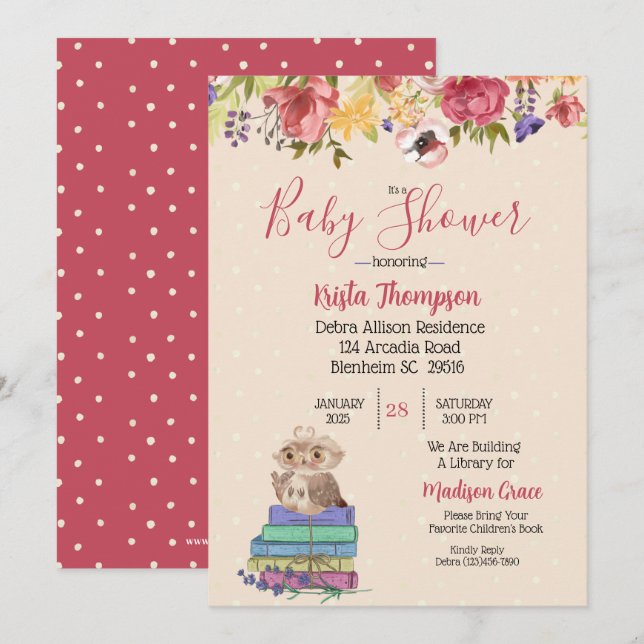 Invitación a Baby Shower de Búho Marrón Cute (Anverso / Reverso)