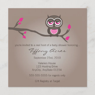 Invitación a Baby Shower de búho marrón y rosa