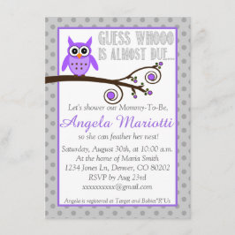 Invitación a Baby Shower de búho morado