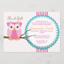 Invitación a Baby Shower de búho rosado