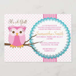 Invitación a Baby Shower de búho rosado