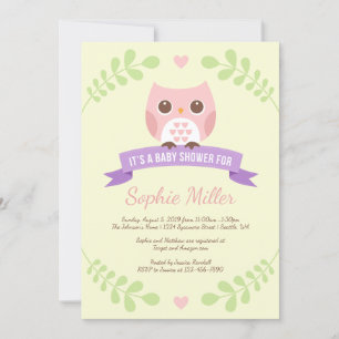 Invitación a Baby Shower de búho rosado