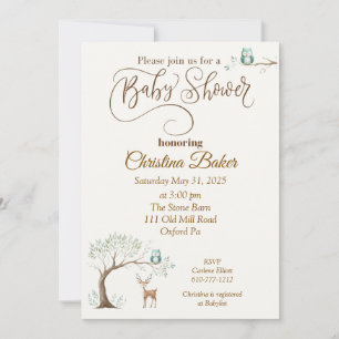 Invitación a Baby Shower de búho y ciervos