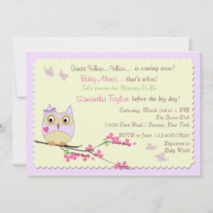 Invitación a Baby Shower de búho y mariposas