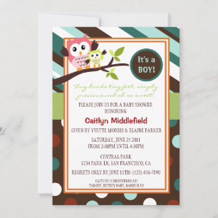 Invitación a Baby Shower de búhos modernos